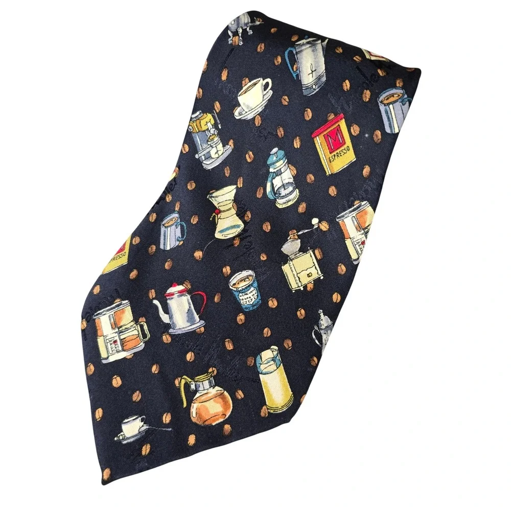 Vintage Nicole Miller 1996 Coffee‎ Espresso Silk Tie Men's Novelty Barista Bean